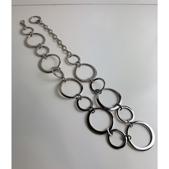 Silver Tone Chunky Link Chain Belt With Large Oval Rings‎ Accent Boho Chic 47-23